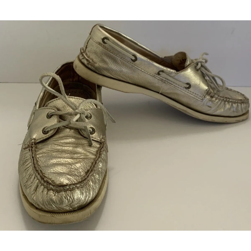 Sperry Topsider Gold boat leather shoes Size 10 pre-loved condition SEE PHOTOS